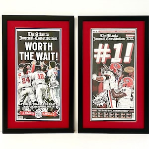 2* 2022 Georgia Bulldogs X 2021 Atlanta Braves Framed Championship AJC Newspapers (Not a Re-print)