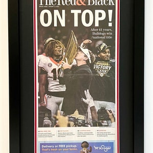 2022 UGA Bulldogs National Championship “The Red and Black” Athens REAL Framed Newspaper 17x28