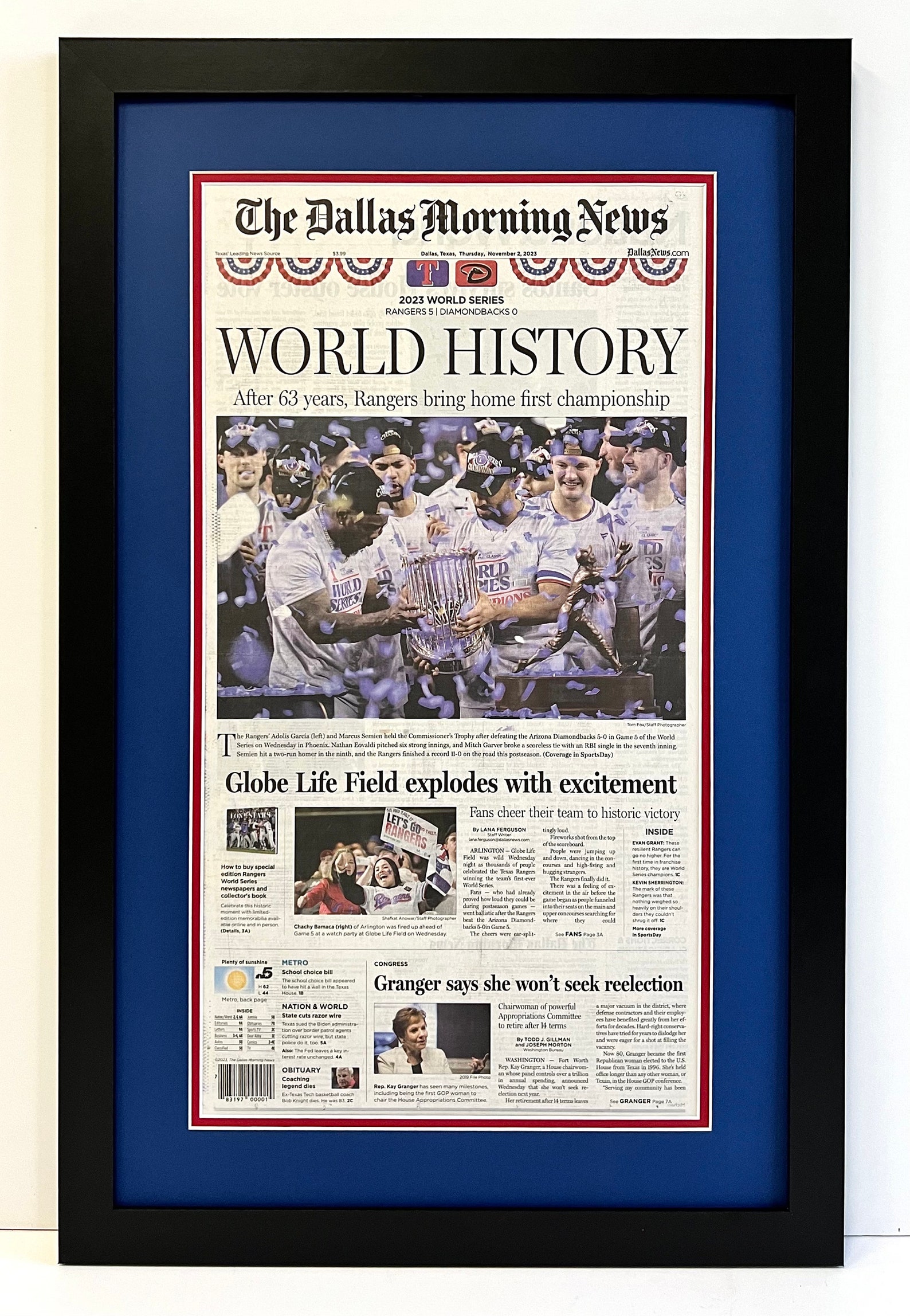 2023 Texas Rangers World Series Championship Framed REAL Newspaper ...