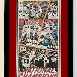 2022 UGA Georgia Bulldogs National Championship Cartoon Comic Framed Real AJC Newspaper 17x28