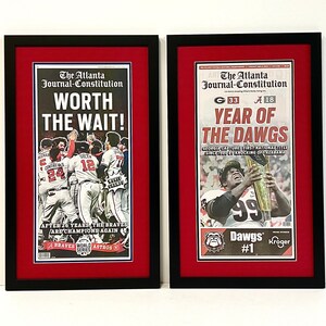 2* 2022 Georgia Bulldogs X 2021 Atlanta Braves Framed Championship AJC Newspapers (Not a Re-print)