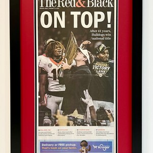 2022 UGA Georgia Bulldogs National Championship “The Red and Black” Athens Campus REAL Framed Newspaper 17x28