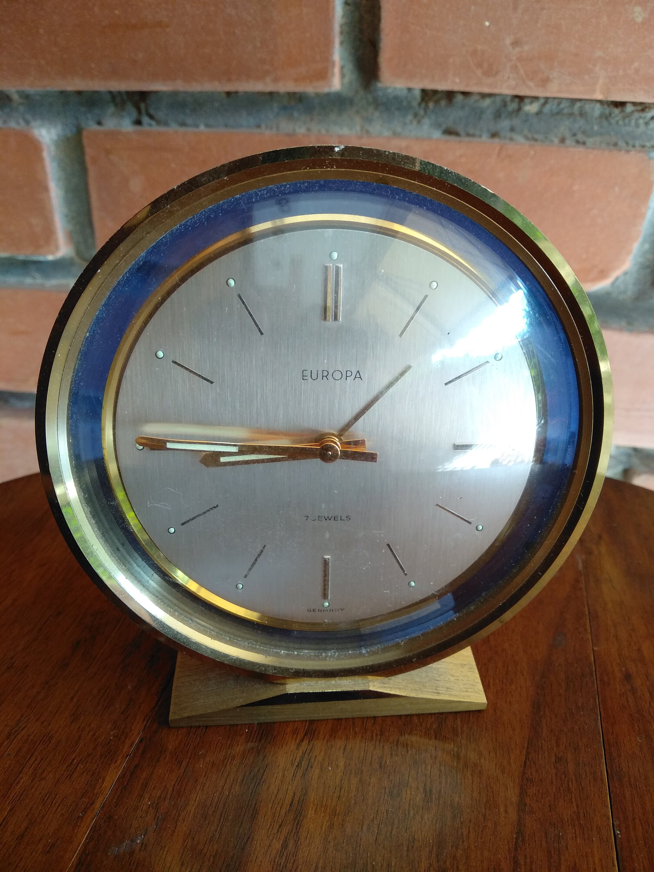 Antique Europa Table Clock, Rare and Collectible Model, 7 Jewels, Blue