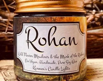 Rohan Soy Wax Candle, Leather & Wildflower Scent, Book Inspired