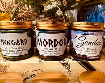 Tolkien Inspired Soy Wax Candles, Gondor, Isengard, Mordor