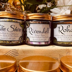 The Shire Candle, Fellowship Collection, The Shire, Rivendell and Rohan 3 Candles Book inspired Candles, Tolkien Candles, Bookish Candles