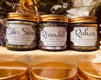 The Shire Candle, Fellowship Collection, The Shire, Rivendell and Rohan 3 Candles Book inspired Candles, Tolkien Candles, Bookish Candles