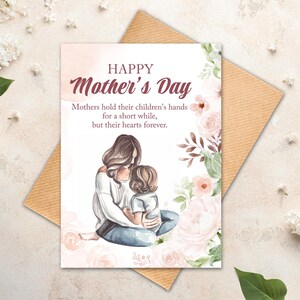 Cartão de Feliz Dia das Mães para Imprimir, Mãe segura seu filho, Modelo de Envelope grátis incluso, para Mãe Especial, Cartão Digital, Download Instantâneo