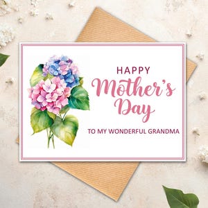 Maravillosa tarjeta para el Día de la Madre para la abuela, tarjeta imprimible digitalmente, plantilla de sobre gratis, feliz día de la madre para la abuela