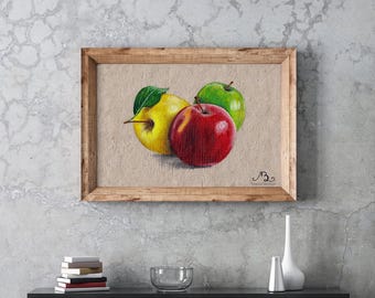 Oeuvre d'art numérique imprimable Pommes, téléchargement immédiat, peinture, décoration d'intérieur, ratios de 4