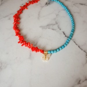 Coral Turquoise Necklace with Pendant, Statement Necklace , White Coral Bead Necklace, Red Coral Summer Jewelry, Gold Plated pendants,