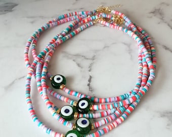 Handmade Necklace with Evil Eye Pendant, Unique Christmas Gifts under 15