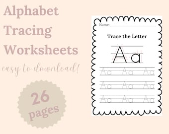 May include: Black and white printable alphabet tracing worksheet for letter A. The worksheet has a title "Trace the Letter" and includes a dotted line for tracing the letter A and lowercase a. There are five lines of dotted letters A and a for practice. The worksheet is designed for preschool and kindergarten students.