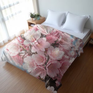 Cherry Blossom Print Duvet Cover - Japanese Inspired Bedding - Floral Comforter Cover