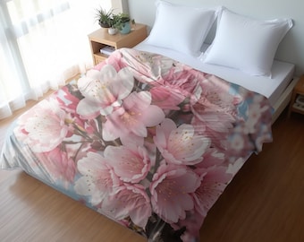 Funda nórdica con estampado de flor de cerezo - Ropa de cama de inspiración japonesa - Funda de edredón floral