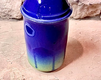 Lidded Blue Porcelain Canister, Tall Pot Candy Jar