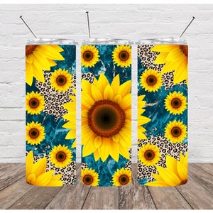 Sunflower and Leopard 20oz Skinny Tumbler Sublimation PNG Download