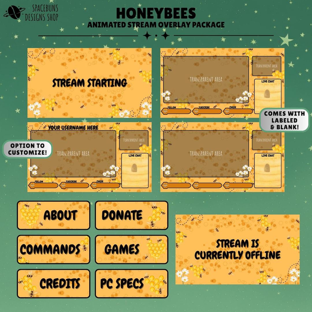 Animated Honeybees Stream Package, Honey Beehive Twitch Overlay, Yellow ...