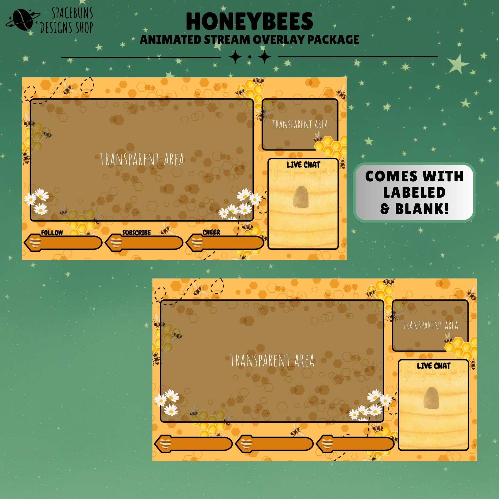 Animated Honeybees Stream Package, Honey Beehive Twitch Overlay, Yellow ...