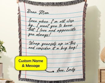 Custom Woven Throw Blanket, Love Letter Blanket for Mom, Dad. Grandma Blanket, Handwritten Letter, Cotton Blanket, Best Gift for Her,