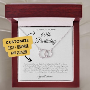Collana per il 60° compleanno per lei, collana con cerchi in argento sterling da 6 decenni, confezione regalo con biglietto con messaggio