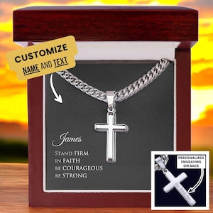 Collier croix pour homme en argent sterling avec chaîne à maillons cubains et carte souvenir - Prêt à offrir dans une boîte