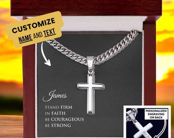Mens Sterling Silver Cross Necklace with Cuban link Chain and Meaningful Keepsake Card - Ready To Give Gift In Box