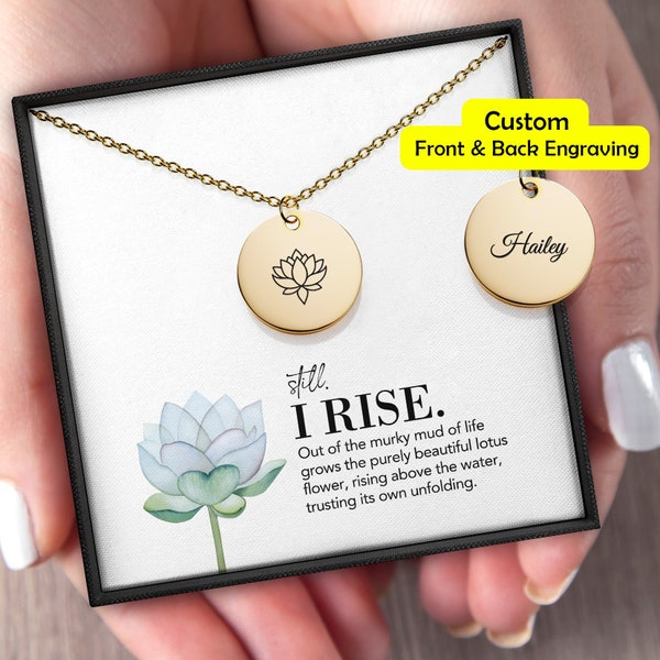 Still I Rise encouragement jewelry gift • New beginnings gift • Empowering jewelry Custom Name Necklace Personalized Gift, Lotus necklace