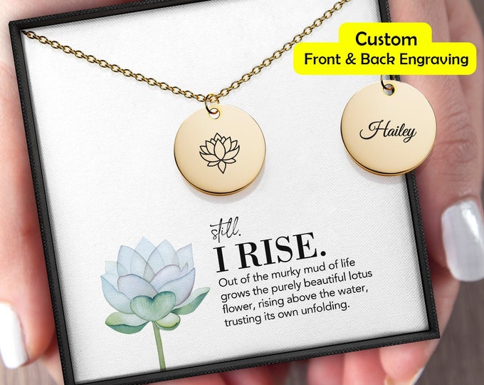 Still I Rise encouragement jewelry gift • New beginnings gift • Empowering jewelry Custom Name Necklace Personalized Gift, Lotus necklace