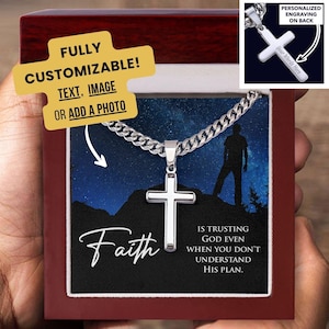 Collier croix pour homme en argent sterling avec chaîne à maillons cubains et carte souvenir - Prêt à offrir dans une boîte