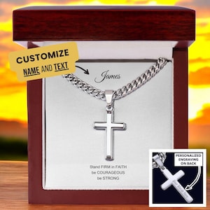 Collier croix pour homme en argent sterling avec chaîne à maillons cubains et carte souvenir - Prêt à offrir dans une boîte