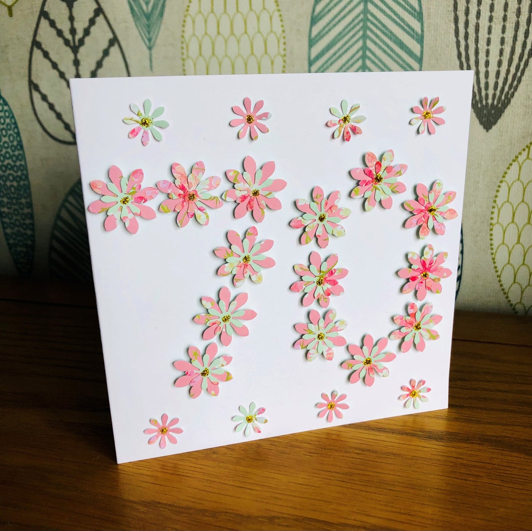 70th Birthday Card Handmade With Flower Design/pattern - Etsy
