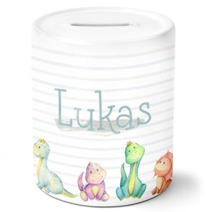 Spardose personalisiert mit Namen | Personalisierbares Geschenk Sparschwein für Kinder Keramik | Dinos spardose-t-12