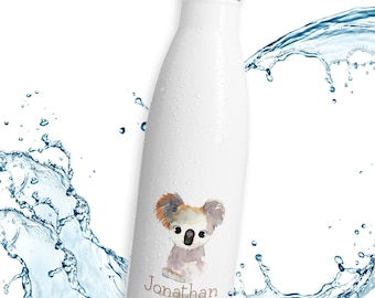 Thermosflasche Tiere personalisiert mit Namen auslaufsichere Edelstahl Trinkflasche Wasserflasche für Kinder Mädchen Jungen| 09- Koala