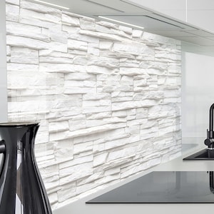 Küchenrückwand aus Acrylglas mit heller Bruchsteinwand, 2 mm Spritzschutz für Herd oder Spüle, bruchsicher und leicht zu reinigen