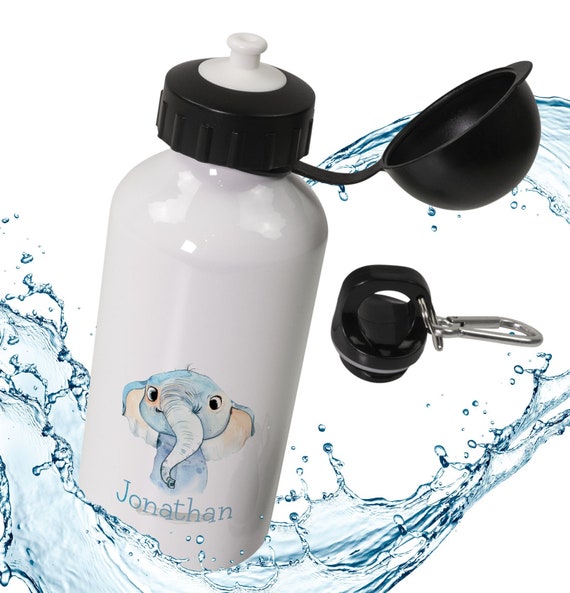 Trinkflasche Kinder personalisiert mit Namen | auslaufsichere Sportflasche Kindergarten mit Tieren Jungen Mädchen 400 600 mL | 03-Elefant