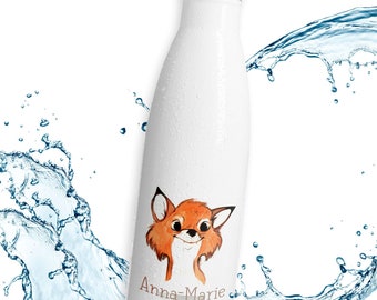 Thermosflasche Tiere personalisiert mit Namen auslaufsichere Edelstahl Trinkflasche Wasserflasche für Kinder Mädchen Jungen| 13- Fuchs