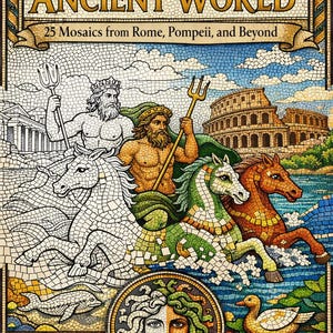 Libro da colorare sui mosaici dell'antica Roma, pagine artistiche sulla mitologia di Pompei (download in PDF)