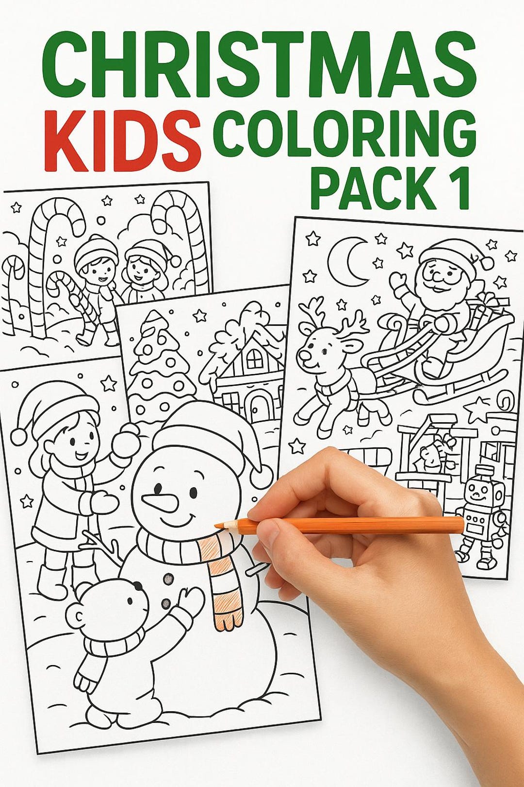 Christmas Coloring Pages for Kids | Festive Winter Scenes (digital ...