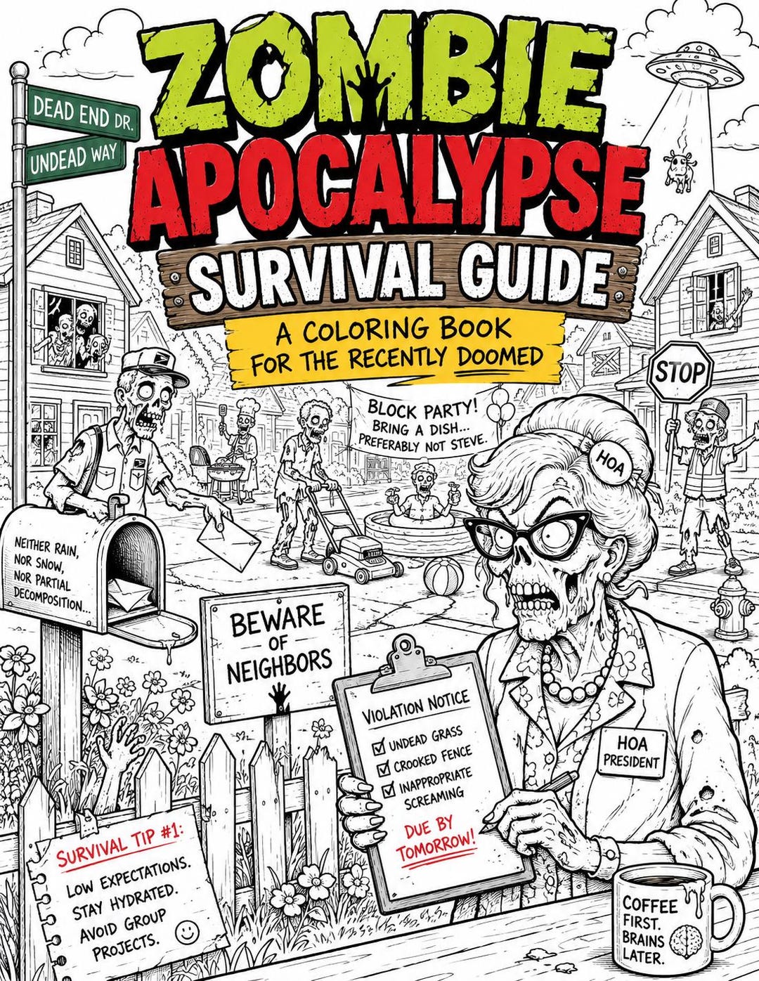 Zombie Apocalypse Survival Coloring Book | Funny Adult Humor Scenes ...