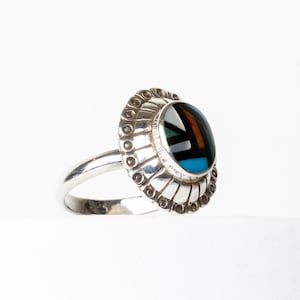 Ring Sterling Silver Zuni Indian Gemstone Inlay