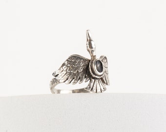 Ring Sterling Zilveren Vogel Onyx