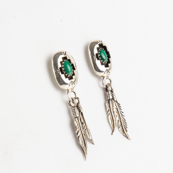 Boucles d’oreilles Navajo Indian Malachite Sterling Silver Shadowbox