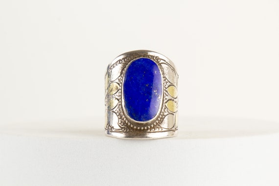 Ring Turkmen Silver Gold Plated Lapis Lazuli Gems… - image 2