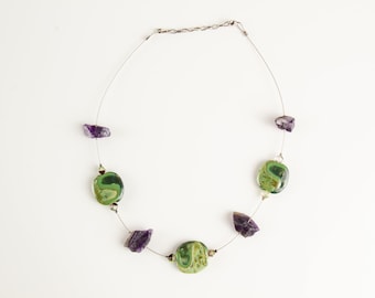 Halskette Sterling Silber Amethyst Glas Design