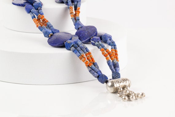 Halskette Silber Lapis Lazuli Koralle Vintage - image 6