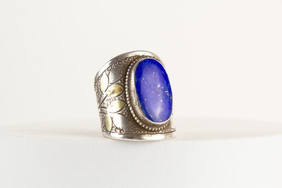 Ring Turkmen Silver Gold Plated Lapis Lazuli Gems… - image 1