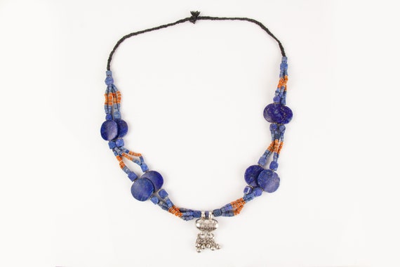 Halskette Silber Lapis Lazuli Koralle Vintage - image 1
