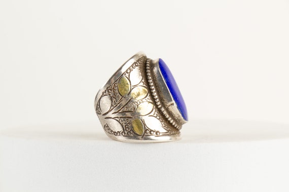 Ring Turkmen Silver Gold Plated Lapis Lazuli Gems… - image 3