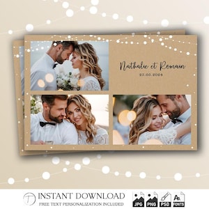Modello per Photo Booth per matrimonio 4x6 / Striscia di carta Kraft rustica con luci a stringa / Sovrapposizione modificabile per Photo Booth per matrimoni / File PSD PNG